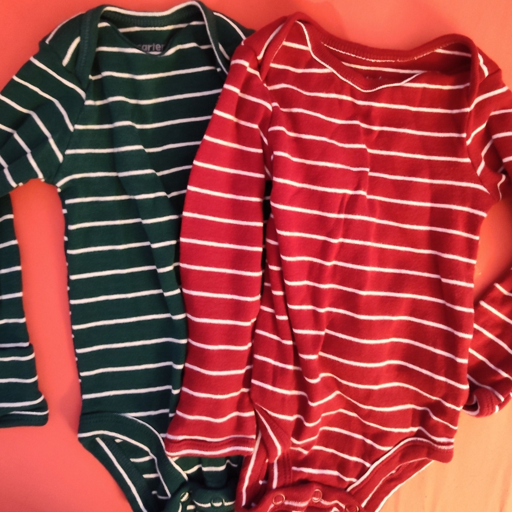 Carter's Red and Green Striped Bodysuits One Piece Collection